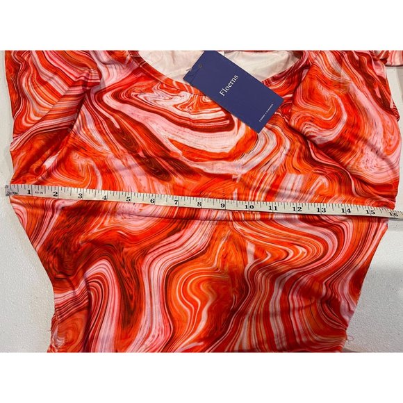 NWT Floerns Womens Marble Print Drawstring Side Bodycon Dress Orange White SZ M - Picture 9 of 13